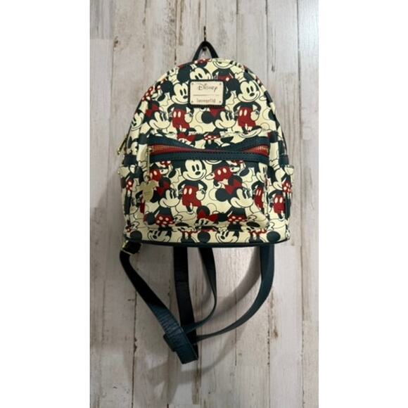 Loungefly Disney Mickey Minnie Mouse Mini Backpack Handbag Green Red - Picture 1 of 8